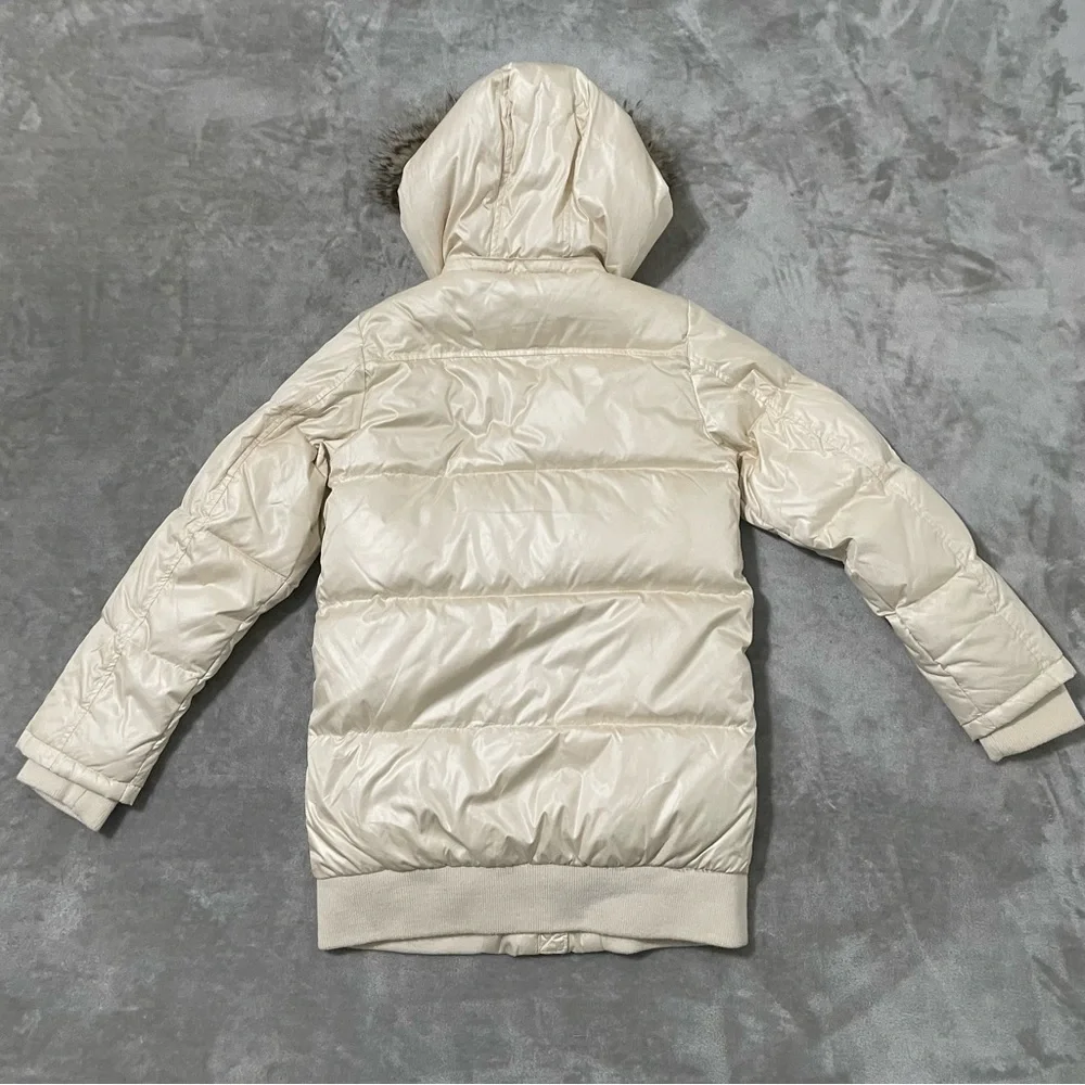 GAP Kids Girls Ivory Puffer Down Jacket Faux Fur Hood Size XXL 14-16